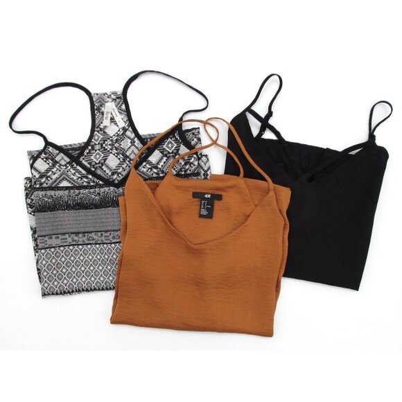 Cami Bundle Womens Large H&M Halter, Tribal Print, Black Strappy Tank Tops - Picture 1 of 15